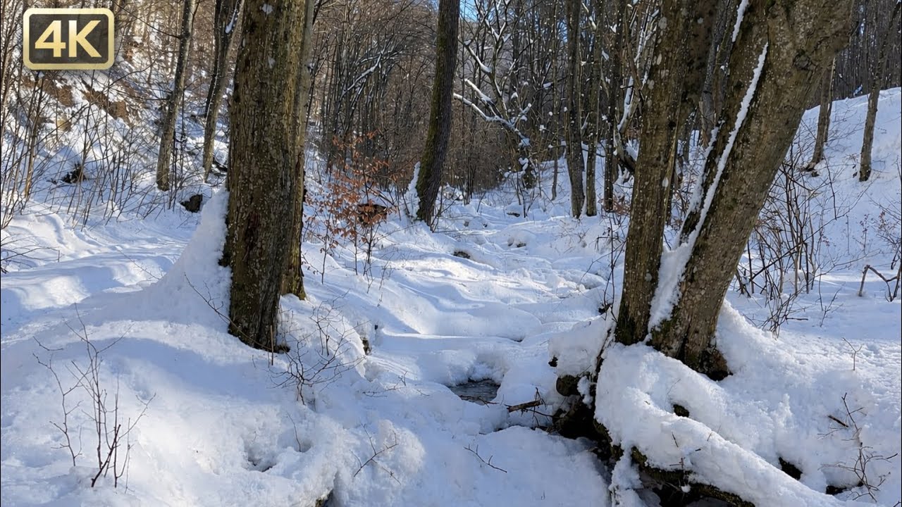 4 k mountain river during hard winter. Relax video 
