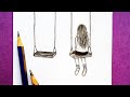 Lonely Girl On A Swing Drawing