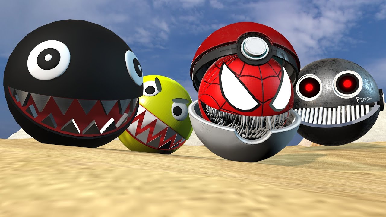 PACMAN VS ROBOT PACMAN VS Chain Chomp in the maze Big and crazy fight ...