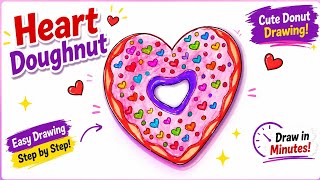 How to Draw a Heart Doughnut 🍩❤️ | Easy Cute Donut Drawing Step by Step
