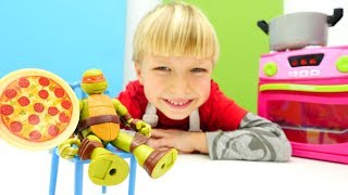 Ninja Kaplumbağa Michelangelo Için Pizza. Play Doh Oyunu