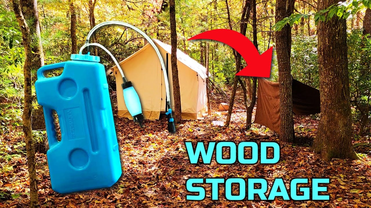 Base Camp Water Filtration System & Dry Wood Storage Setup