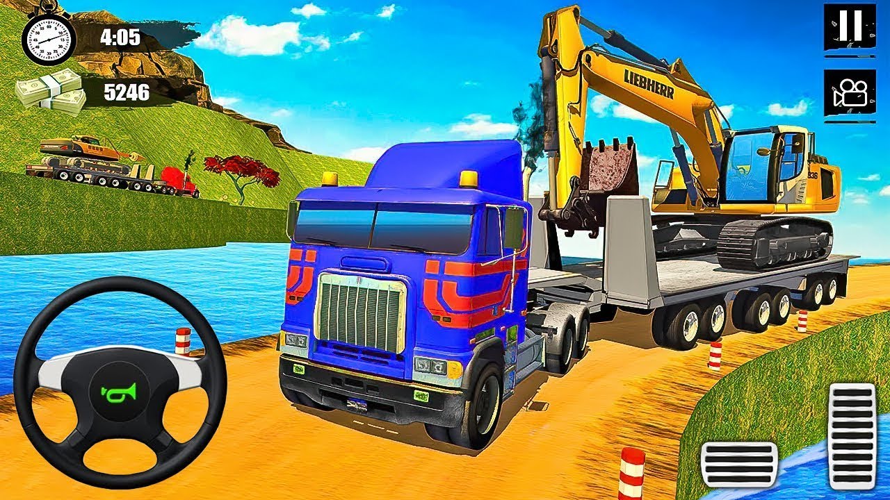 Transporting Mega Construction Vehicles on Long Trailer Truck - Android Gameplay