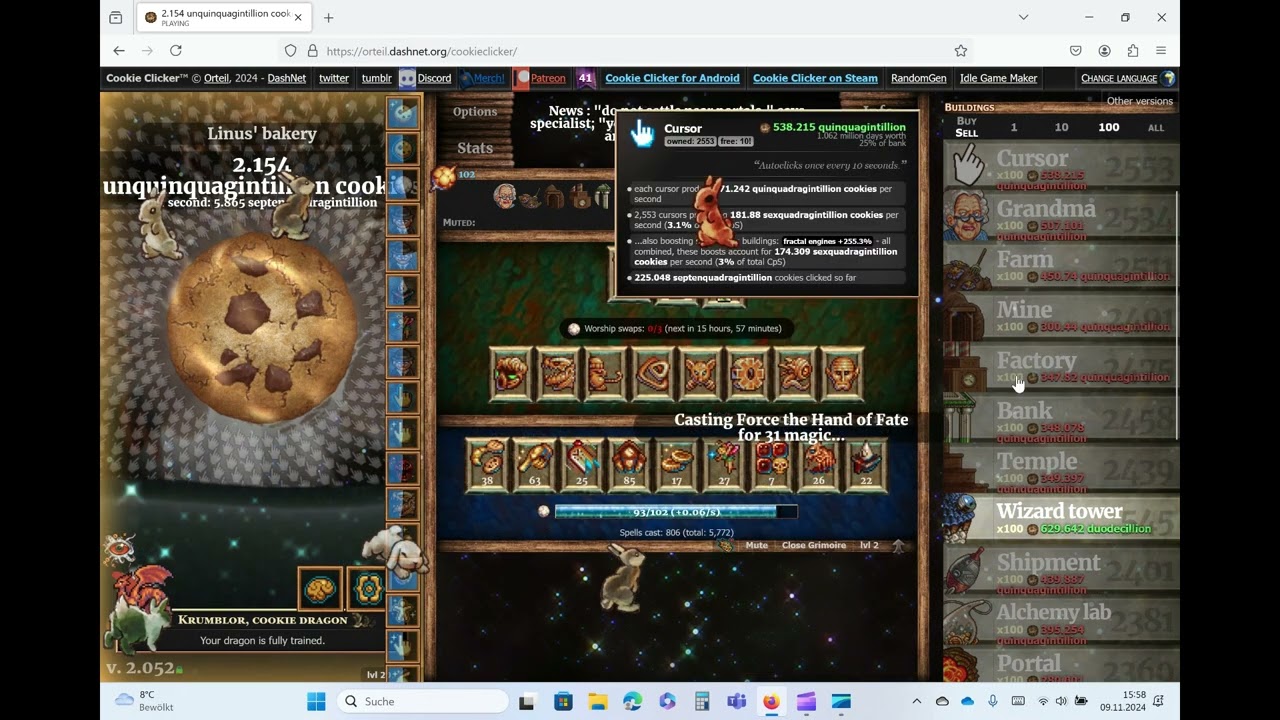 Cookie Clicker (Former) World Record: 3.936 Trequinquagintillon cookies(Finn+14GC Combo)
