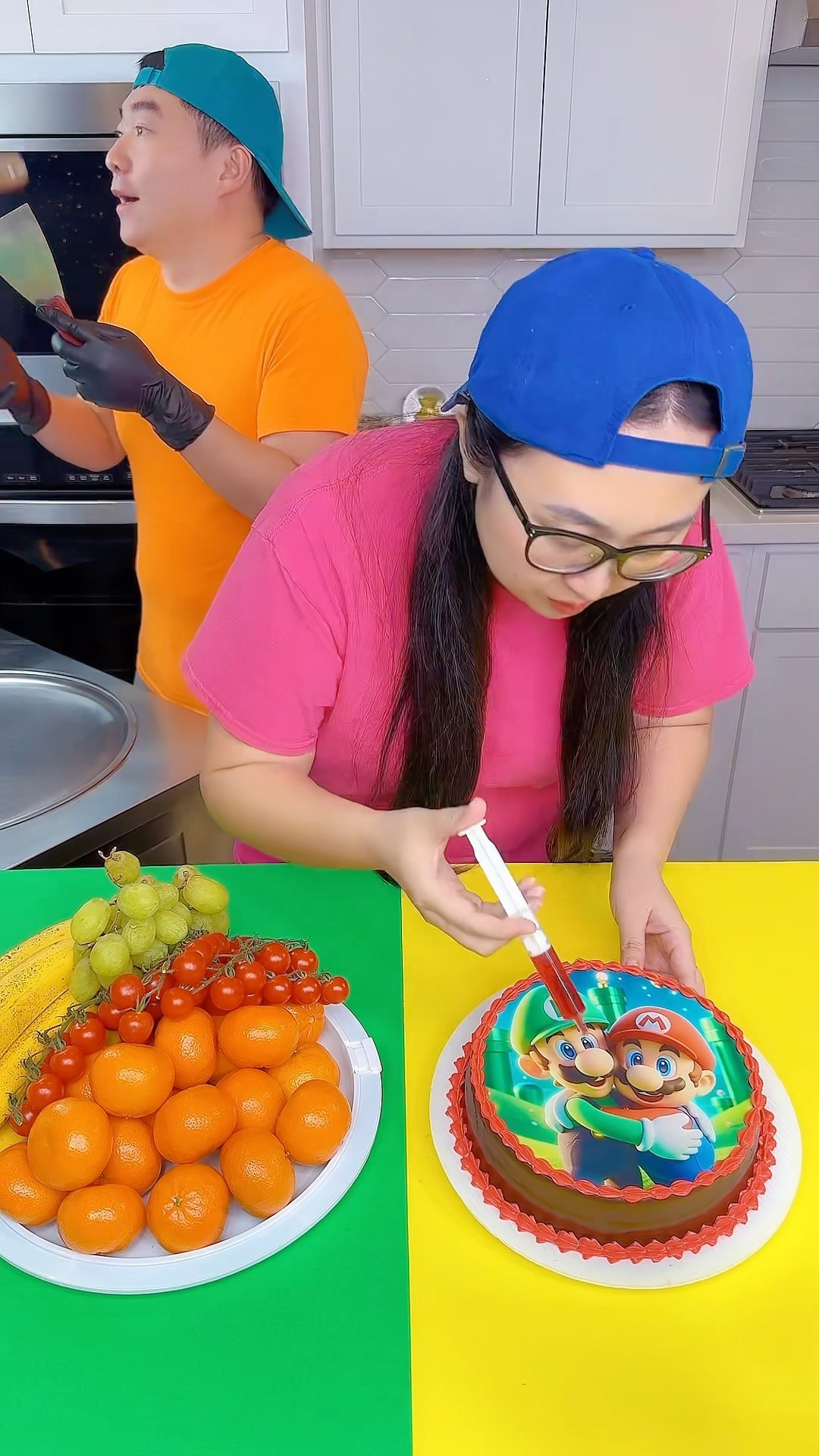 Mario cake VS fruit ice cream challenge!? #funny by Ethan Funny Family