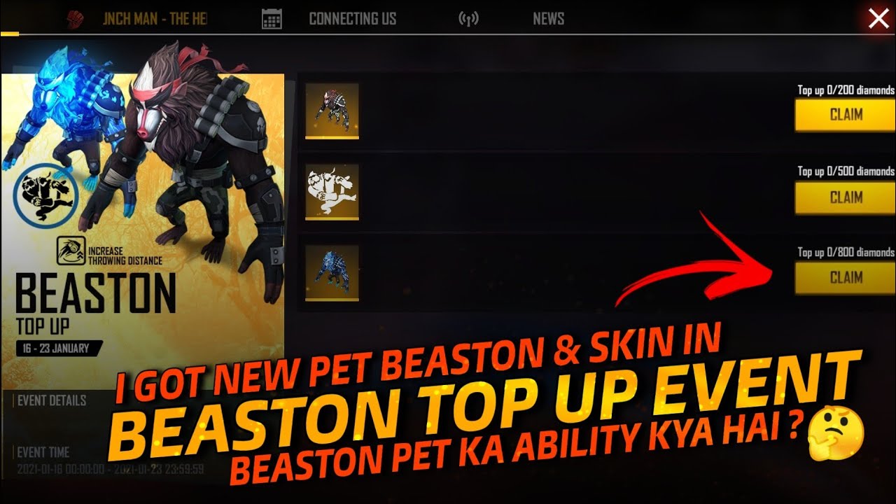 Beaston Pet Top Up Event Free Fire || I Got Beaston Pet & Emote 😯 Beaston Pet Ka Kya Ability Hai ?