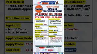 IOCL Recruitment 2026 | 144 Posts | Apply Online