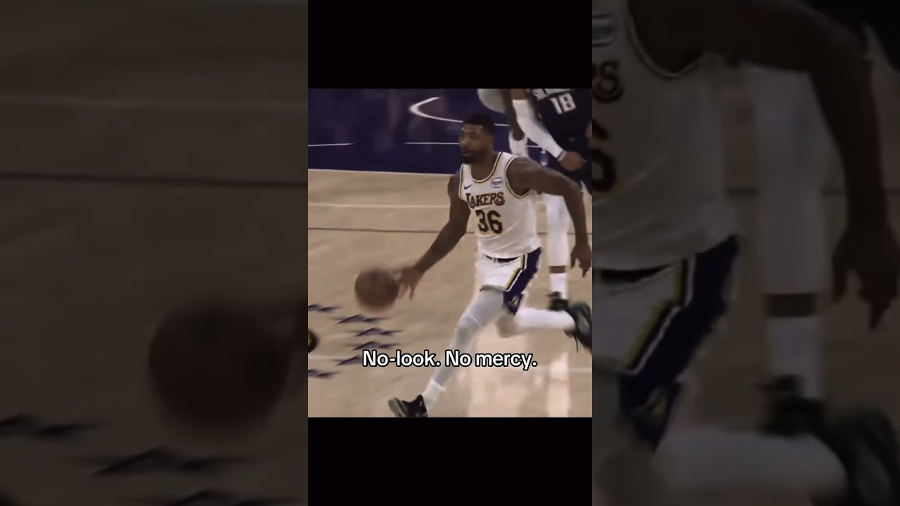 No-look pass from Marcus Smart, power finish by LeBron James. 