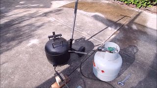 Metal melting furnace made from an LPG/propane gas cylinder fires up for the first time