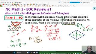 NC Math 3 - EOC Review 1 Parts 1 and 2 - Parallelograms and Triangle Centers