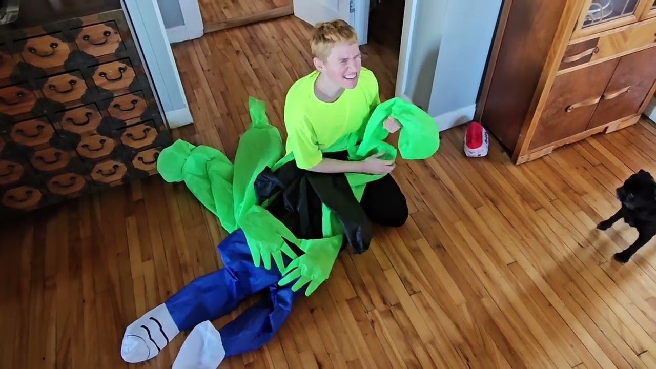 Inflatable costume alien and puppet prank Henry