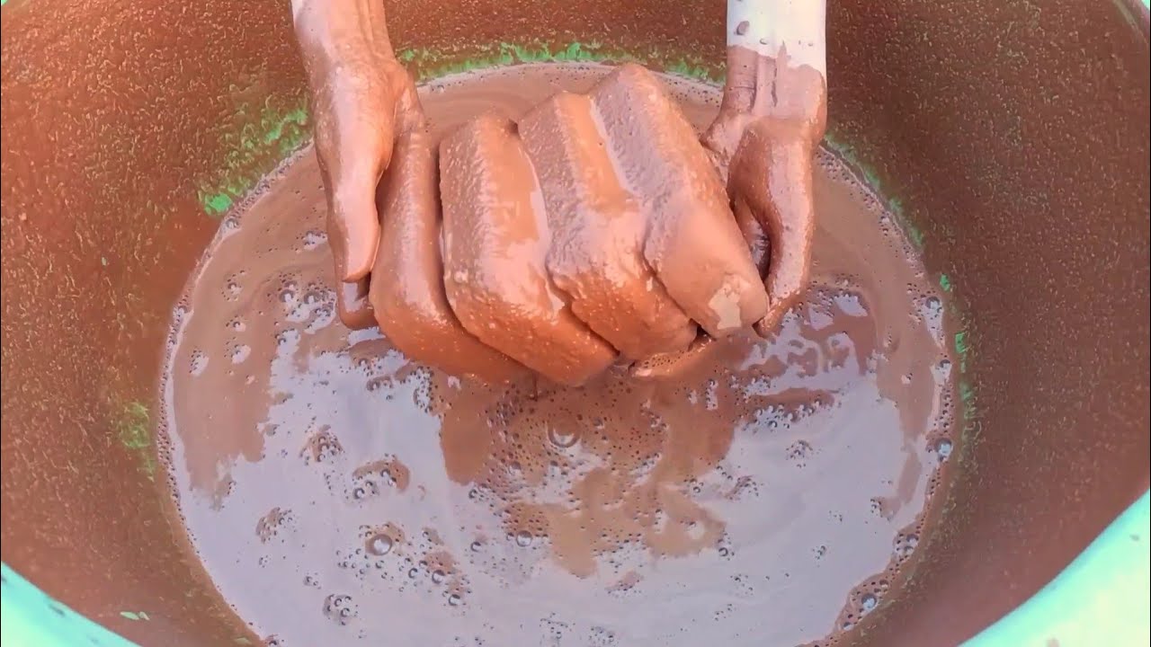 ASMR: Red dirt soap shapes dry+water Crumbling in water 