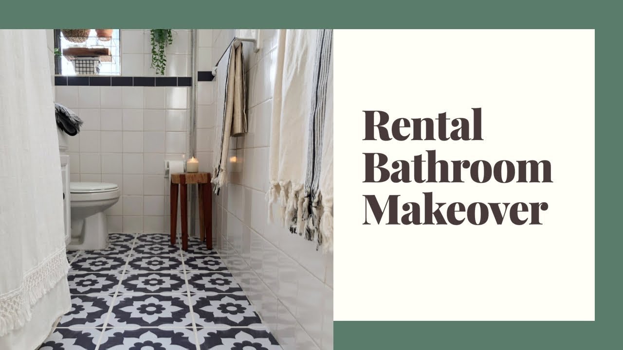 How to Cover Ugly Rental Bathroom Floors with a Vinyl Mat - The