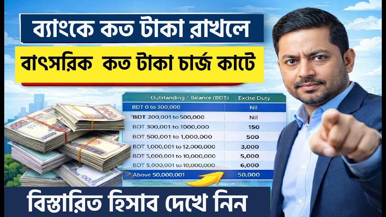 ব্যাংকে কত টাকা রাখলে বাৎসরিক  কত টাকা চার্জ কাটে? বিস্তারিত হিসাব দেখে নিন! bank excise duty slabs!
