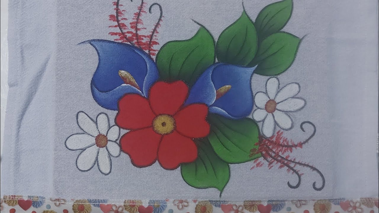 130 - Pintura 2025 - Pintura de flores em pano de copa 