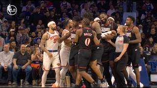 Famous Trendon Watford fouls Mitchell Robinson and a short kerfuffle erupts - technical on Alvarado & Nurse Profile