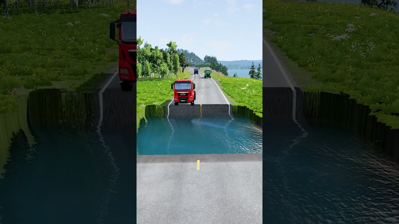 Tanker trucks vs Large water pit 