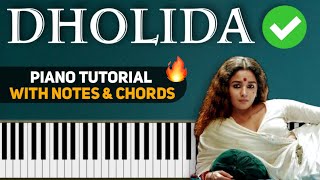 Dholida - Easy Piano Tutorial | Step By Step With Notes & Chords | Gangubai Kathiawadi | Keyboard