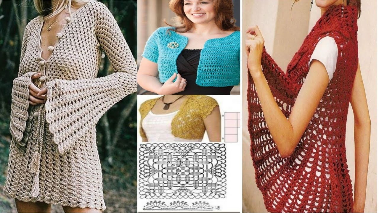 Crochet jacket shrug pattern design diagrams YouTube