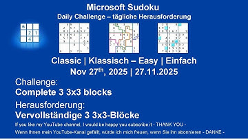 Sudoku Daily Challenges | Classic - Easy | Nov 27th, 2025