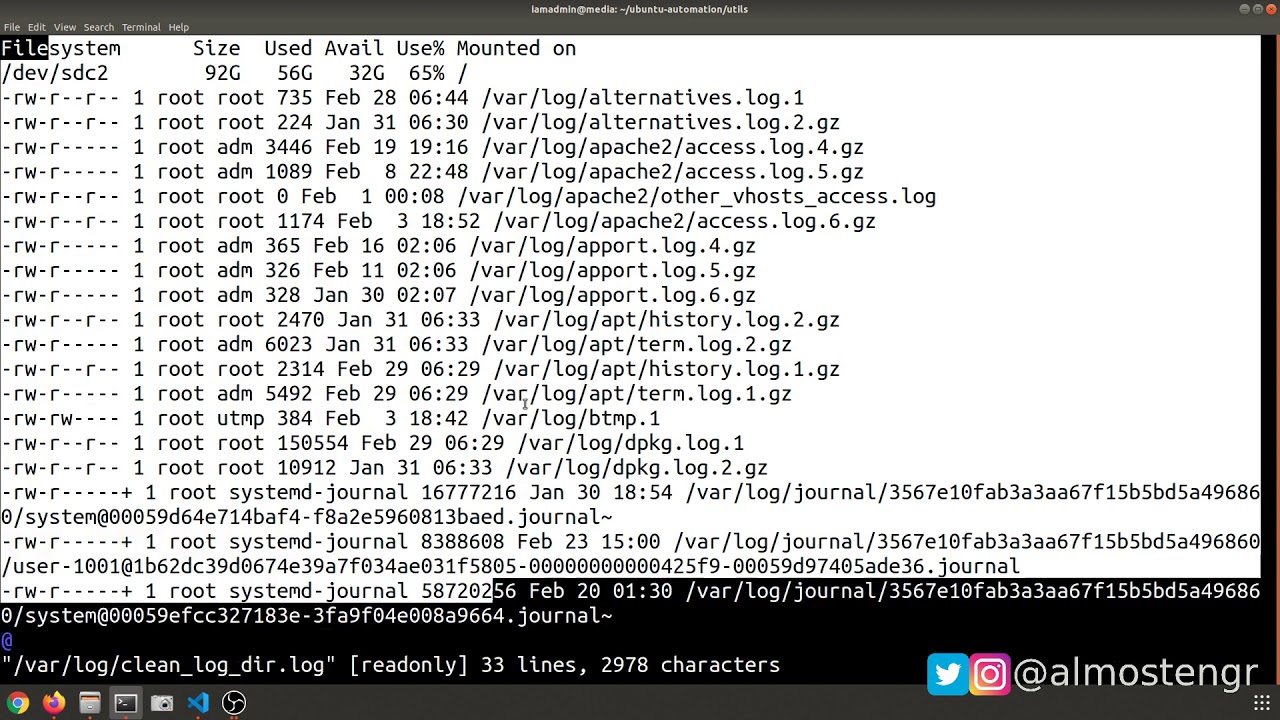 Clear log. Linux logs. Log file.