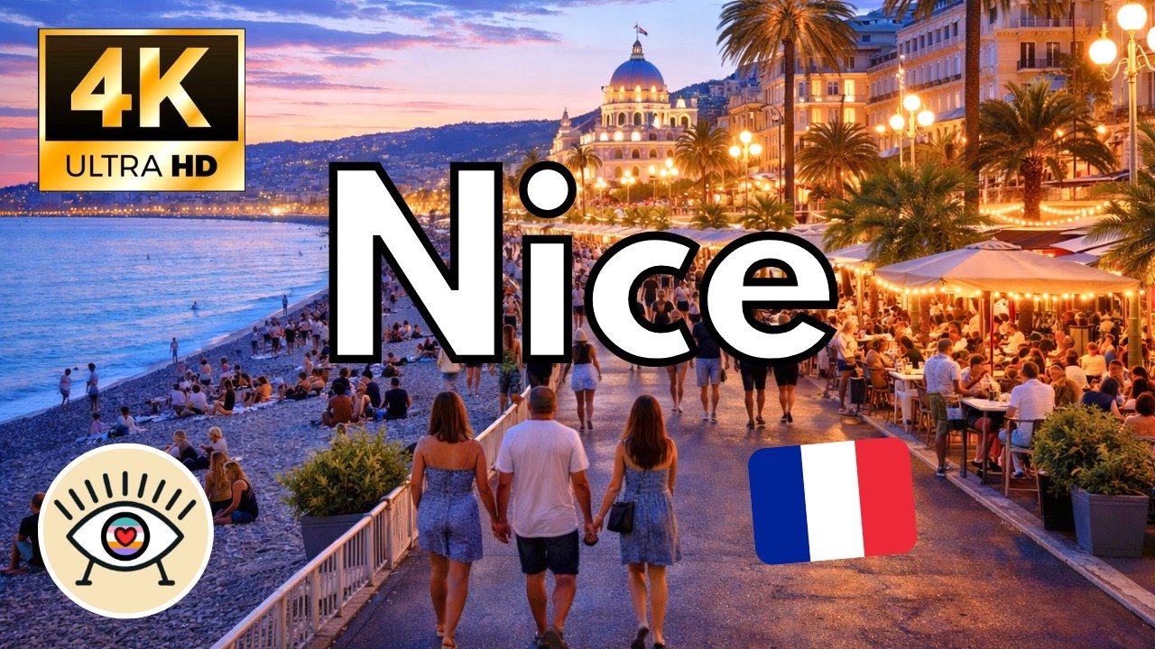 Ницца на закате и ночью 🇫🇷 Расслабляющая прогулка по городу | Пешеходная экскурсия в 4K ✨