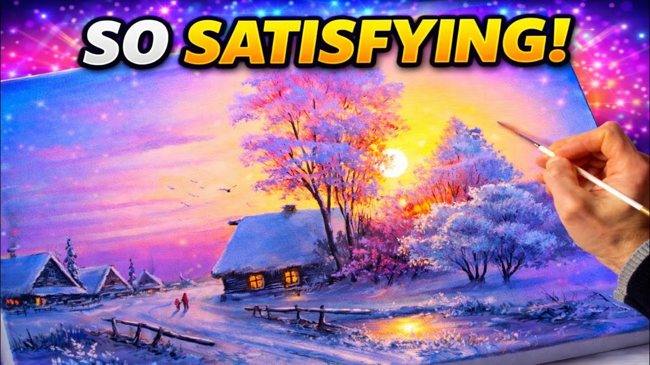 So Satisfying Acrylic Painting | Relaxing Winter Landscape