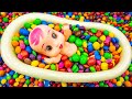 Satisfying Video | Mixing All My Candy in BathTube with Slime & Rainbow Skittles Cutting ASMR