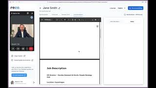 ReCo during a call. Transcript, questions, CV and notes - all in one workspace
