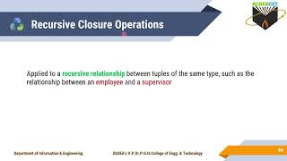 18CS53 MODULE 2 Additional Operations Of Relational Algebra