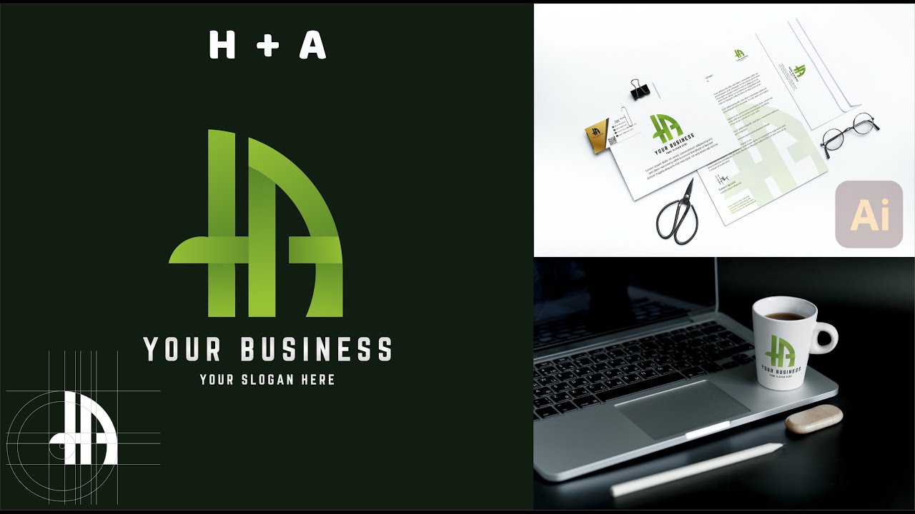 LogoGrid (36) Letter HA monogram logo design with a grid method - Adobe Illustrator Tutorial