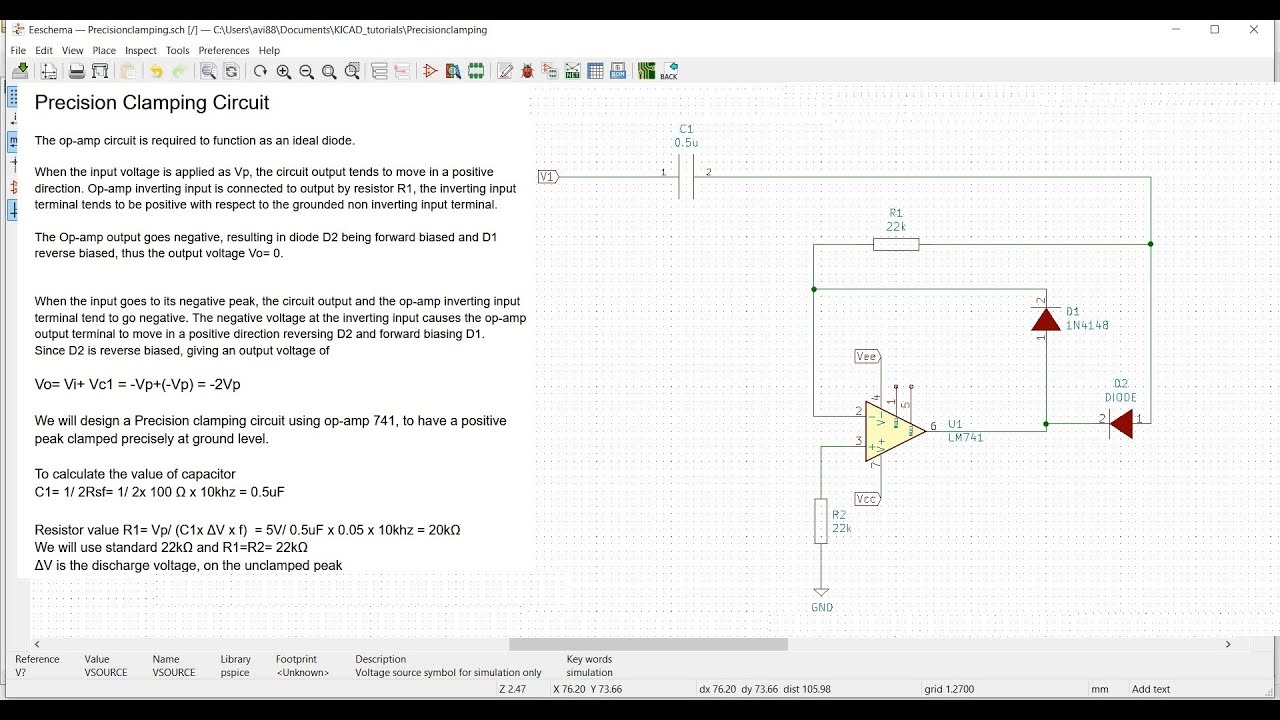 KiCad tutorial 13: Design and simulation of precision clamping circuit