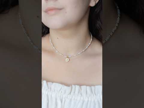 Чокер натуральний Перламутр гранована кулька + Підвіска, фур-ра гіп-ний сплав колір золото d-3мм+- L-38-43см, видео 1