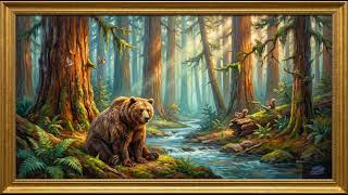 Brown Bear Sitting in the Redwoods Painting | TV Art | Art Screensaver for TV | Wallpaper