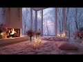 Warm Fireplace Indoors with Cold Snow Wind Outside | Peaceful Winter Room Sounds