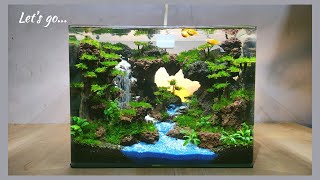 MEMBUAT AQUASCAPE AIR TERJUN UNIK DAN MANTAP | STEP BY STEP | Aqua One Design