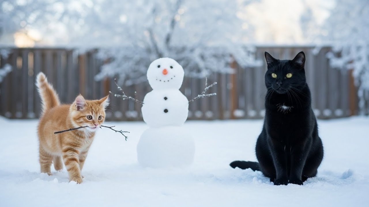 Adorable Cats Crafting a Snowman: Winter Fun Unleashed!