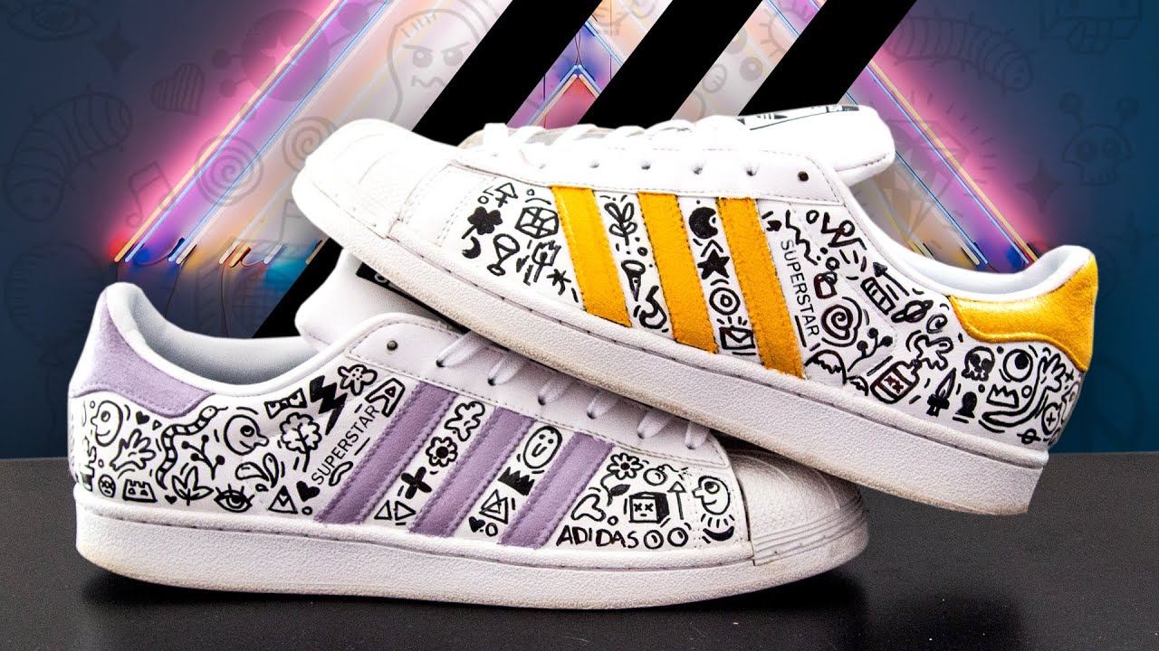 Comparar morir Días laborables Customizing Adidas Superstar Doodle Design DIY - YouTube