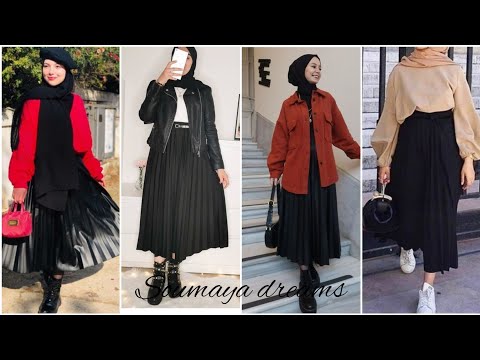 تنسيقات ملابس محجبات سكورت تنورة طويلة تناسب الشتاء للمحجبات