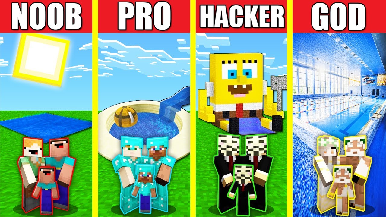 Minecraft Battle: SWIMMING POOL BUILD CHALLENGE - NOOB vs PRO vs HACKER ...