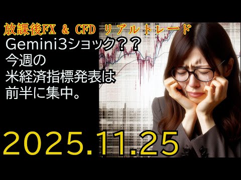 Gemini3ショック？？ 今週の米経済指標発表は前半に集中。 FXライブ CFD 解説あり ドル円 Gold 2025.11.25(火)19:45頃～21:00頃 【放課後FX & CFD】