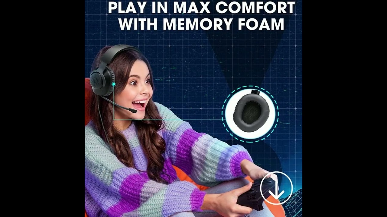 JBL Quantum 100, Wired Over Ear Gaming Headphones with mic for PC, Mobile, Laptop, PS4, Xbox, Ninten