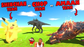 SHINCHAN TEAM vs CHOP TEAM vs AMAAN TEAM in Animal Revolt Battle Sim | PIKACHU, KING KONG, GODZILLA