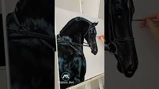 Original Black Horse Art Hand-Painted Modern Horse Art Luxury Wall Decor Art Creative Horse Painting