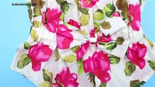 Hot Sale Floral Printed Bowknot Drawstring Romper Bodysuit For Baby Girls Wholesale