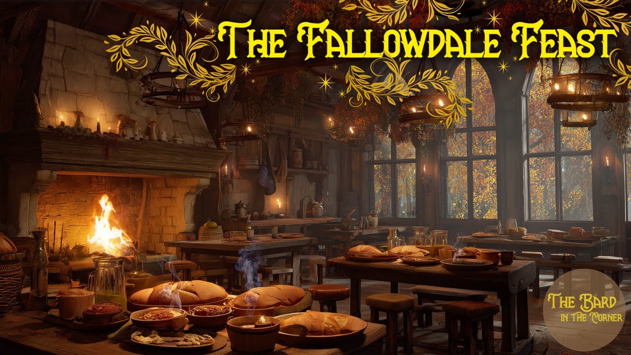 Medieval Feast Ambience | Quiet Music, Muffled Chatter, Fire Crackling, Rain & Thunder | Renaissance