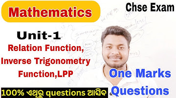 Mathematics one Marks Important Questions for CHSE Exam (Unit-1)