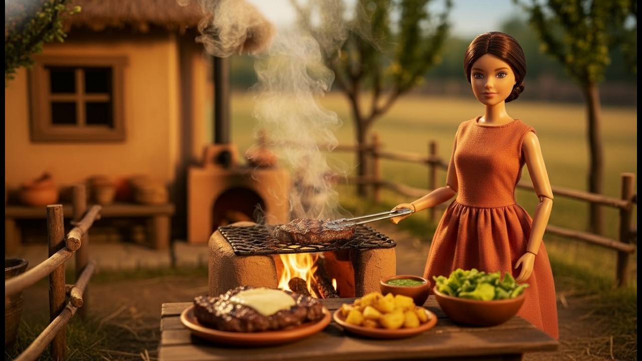 Miniature Doll Makes Steak With Chimichurri & Melted Cheese 🥩 | Rural Village Story