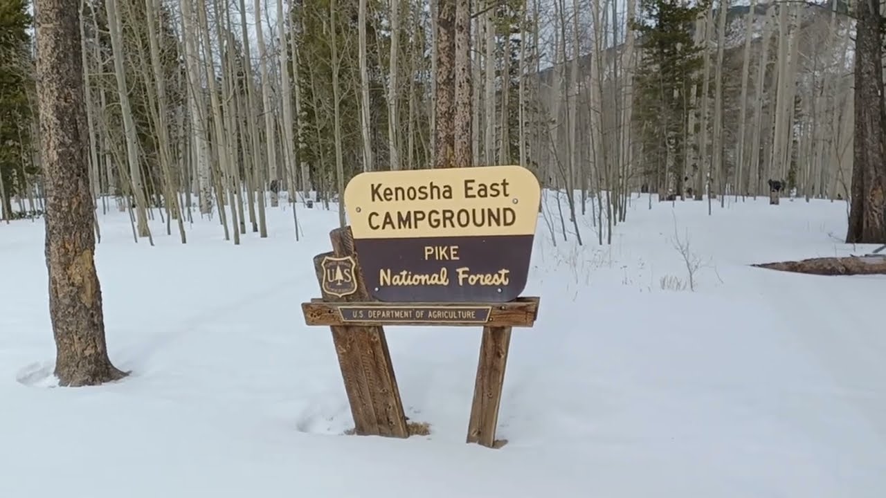 East campground entrance to Kenosha Pass, Colorado in the winter