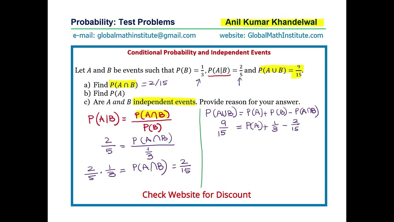 Understand Conditional Probability with IB Test Question | Simple Solution | Anil Kumar Classes